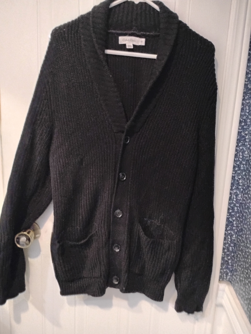 Calvin Klein Men's Black Ribbed Shawl Collar Cardigan